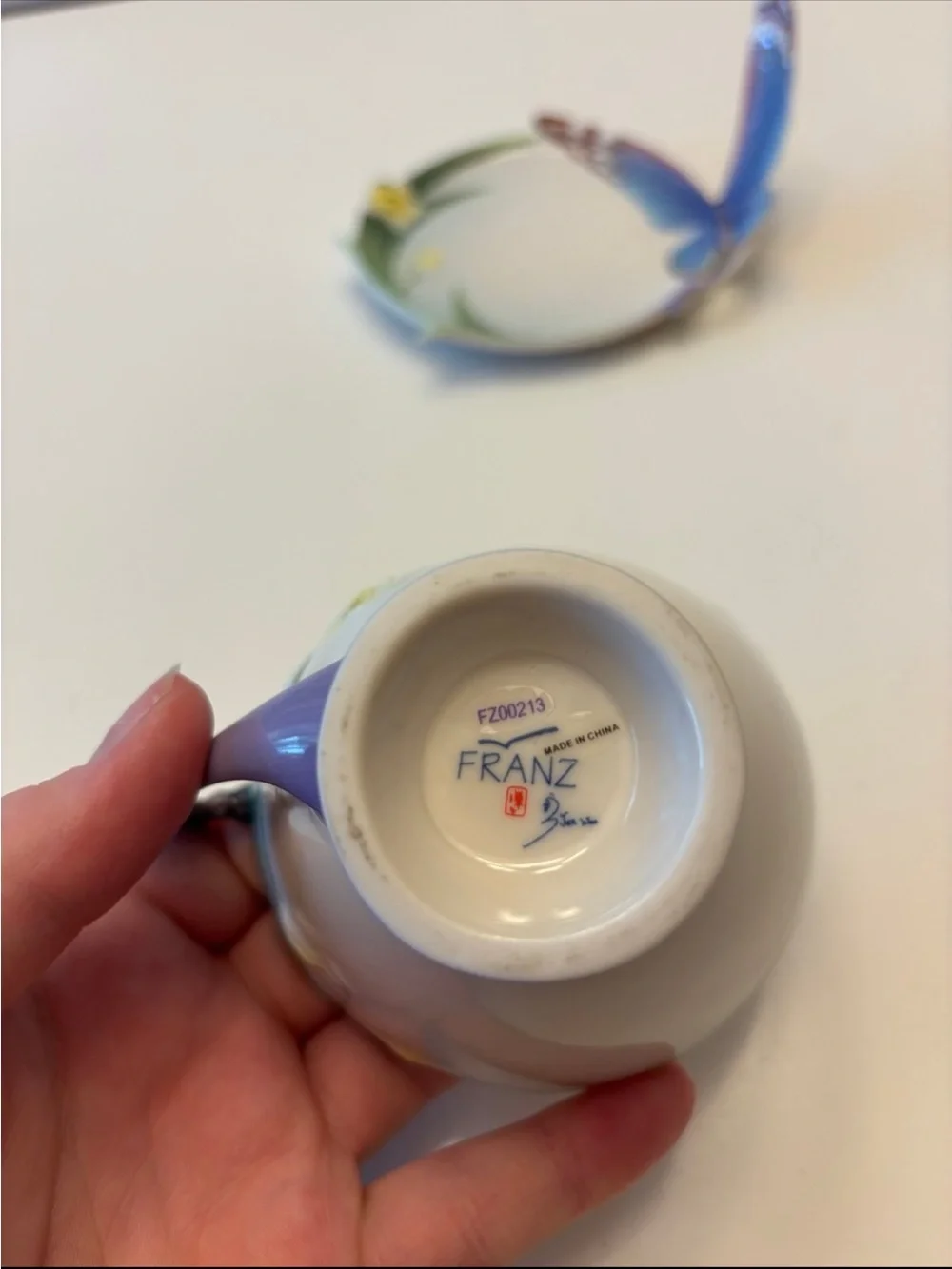 Franz Porcelain Butterfly Papillon Tea Cup and Saucer Set